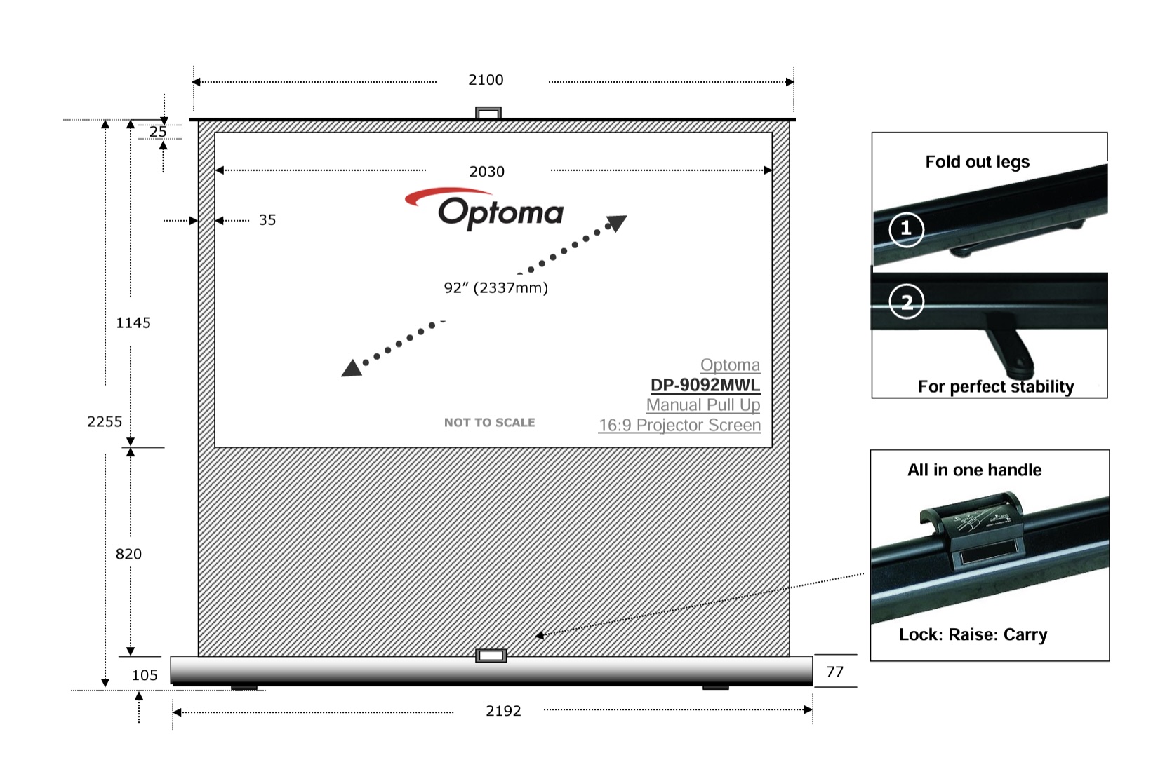 Optoma DP-9092MWL schema met afmetingen