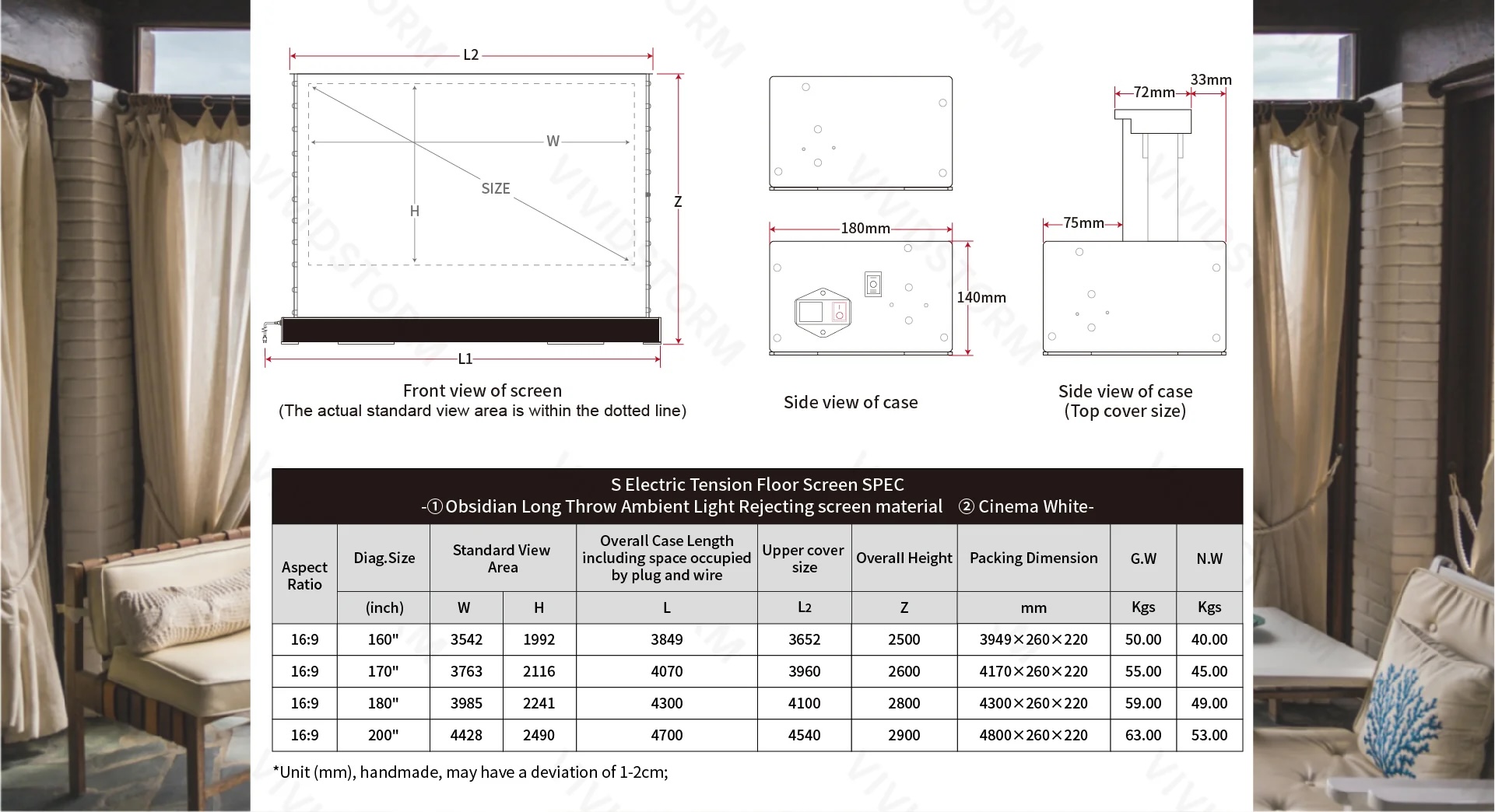 vividstormtitantabelafmetingen Vividstorm Titan vloerstaand scherm