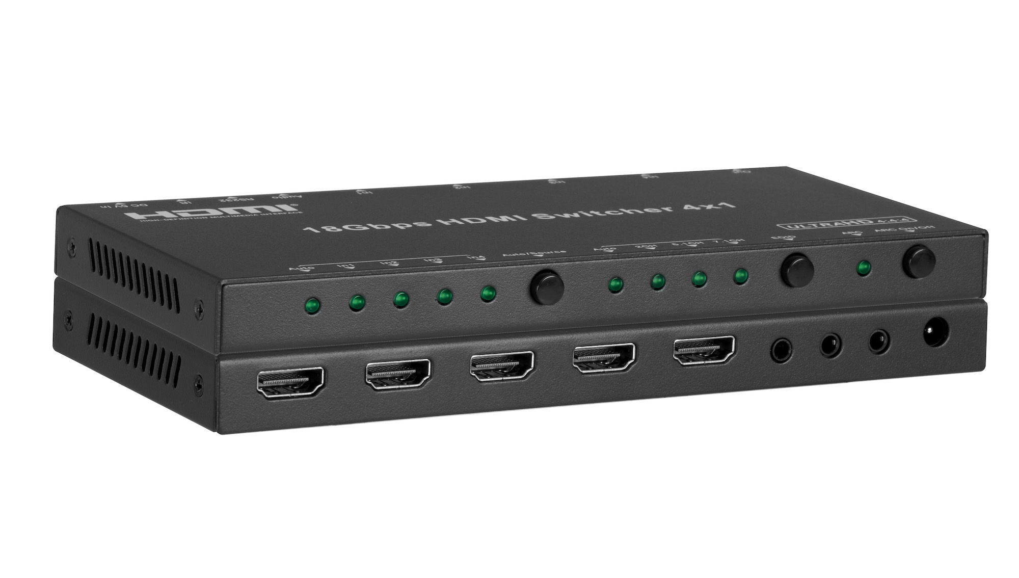 4x1 HDMI 2.0-switch met ARC/Audio Breakout voor- en achterkant