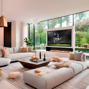 Zion indoor TV sfeerfoto met uitzicht op tuin